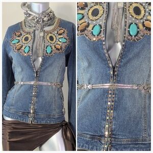 "BEREK" Bedazzled Vintage Jeweled Sequin Denim 90'S Western Cowgirl Jacket